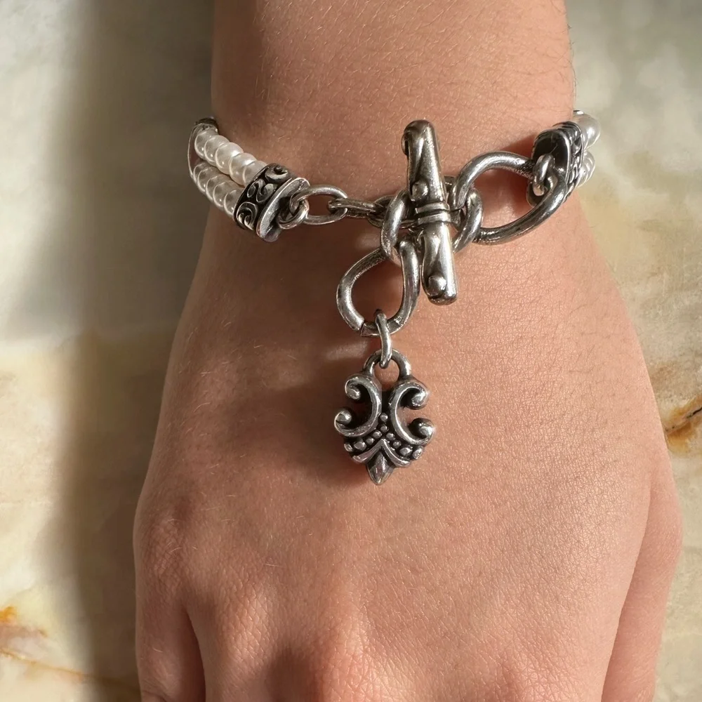 Brighton Silver and White Pearl Bracelet